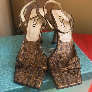 Brown Metallic Textured Slingback Heels